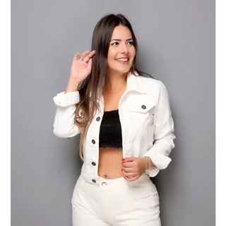 Jaqueta feminino jeans casaco preta curta tradicional