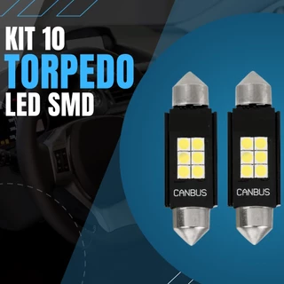 Kit 10 Lâmpadas Torpedo Led Automotivo SMD Porta Luva Mala Teto Chip 31 36 41mm
