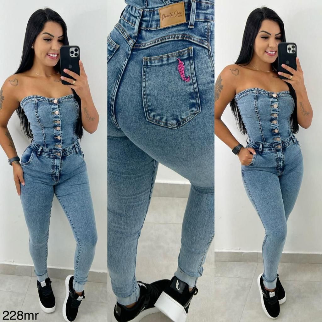 Pimenta MacacÃ£o Jeans Longo Macacão Jeans Longo Com Alça Comprar