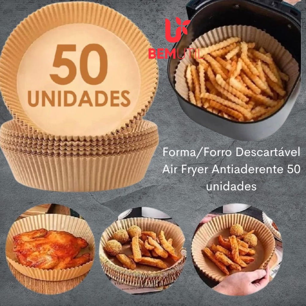 Kit 50 Unidades Forma Forro Para Air Fryer Descartáveis Papel Vegetal  Pacote Antiaderente Fritadeira Forro Proteção