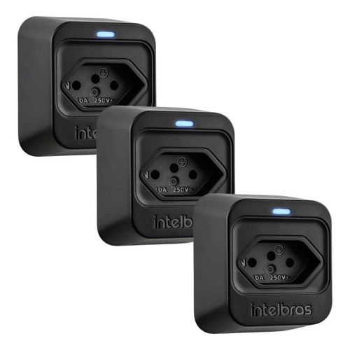 Kit 3x Tomada Proteção Contra Surtos Intelbras Eps30 - Preto