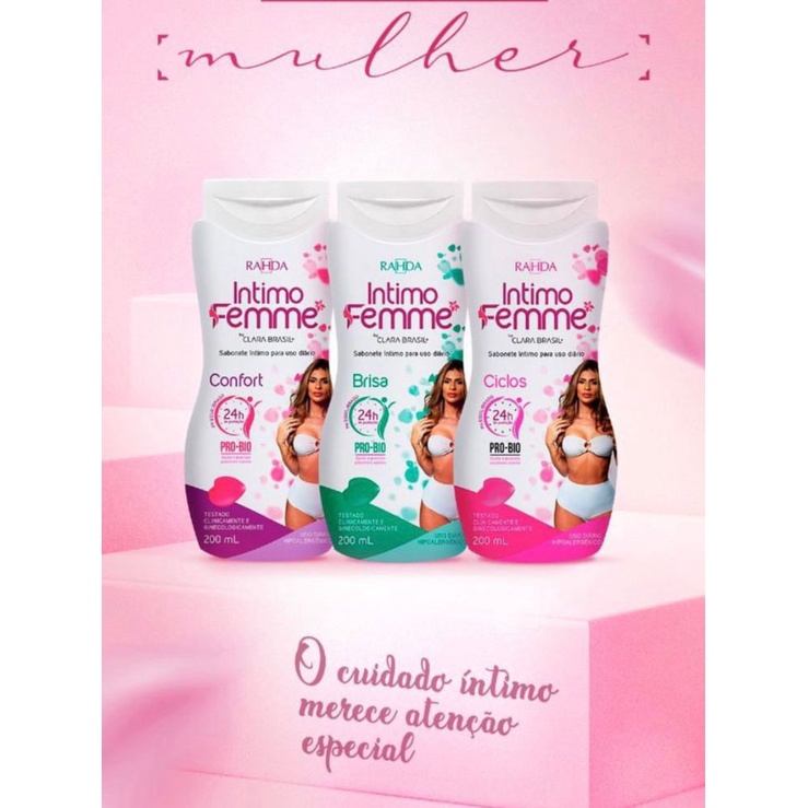 SABONETE ÍNTIMO LÍQUIDO FEMME BY CLARA BRASIL CONFORT, BRISA E CICLOS 200ML