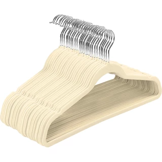 Kit 20 Cabides De Veludo Bege Slim Antideslizante Ultrafino Para Roupa