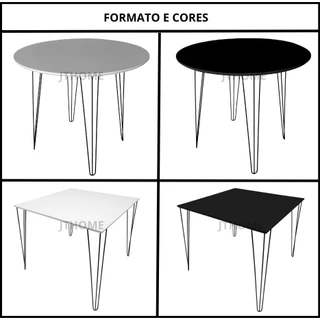 Mesa Jantar Redonda Ou Quadrada 70cm 80cm 90cm Tampo MDF Pé Metal Hairpin Triplo 1/4
