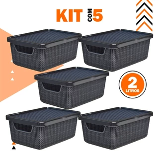 Kit 3/5 Caixa Organizadora Jutta Preto 2 Litros Organizador de Maquiagem Calcinhas Gavetas Bijouteria