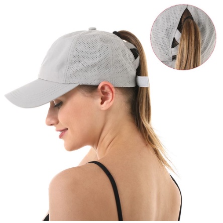 Boné Liso Feminino Rabo Cavalo Ajustável Tecido Respirável Esporte Aba Curva