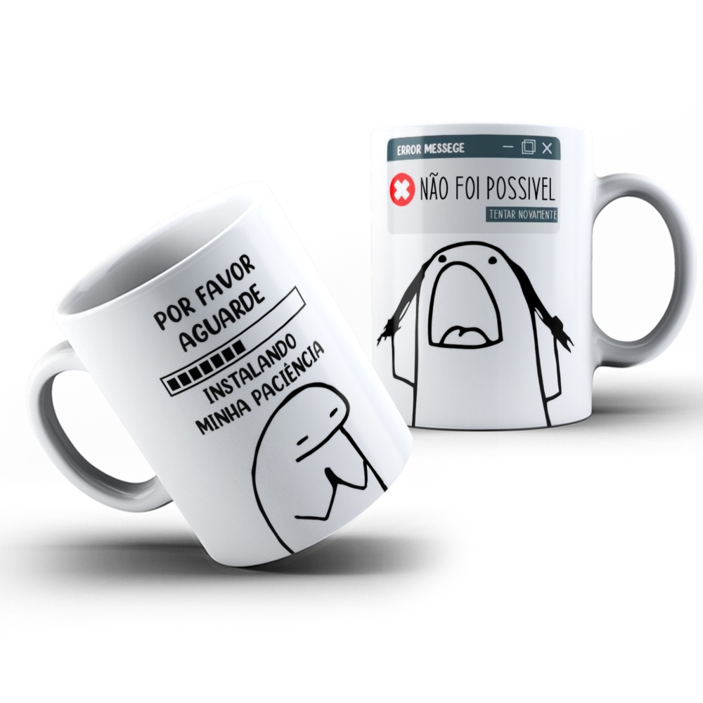 Caneca Flork Meme Instalando Minha Paciência - Xicara Boneco Palito Sticker  Divertida Engraçada