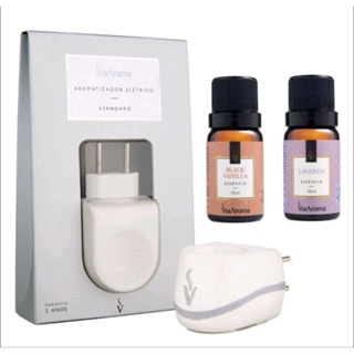 Kit Aromatizador Difusor de Essencia Branco Via Aroma com 2 Essencia Madeira Nobre