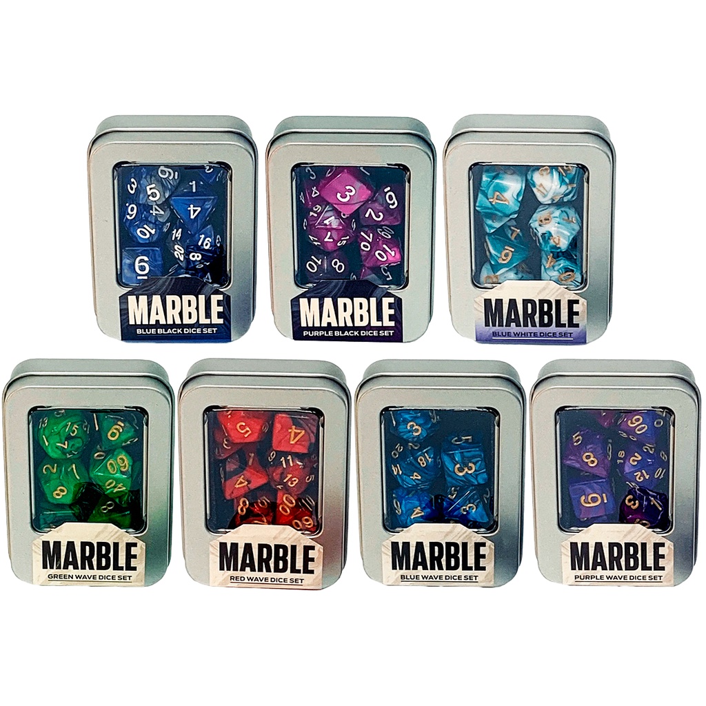 Kit Dados Rpg Set Mármore 7 Dado Marble Case Dice Dnd Buró