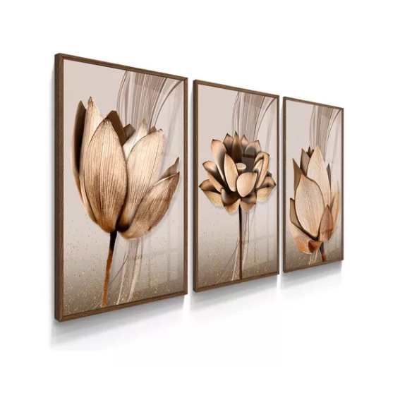 Quadro Abstrato Decorativo Flores Ton Cobre Gold Sala Folha Move 18