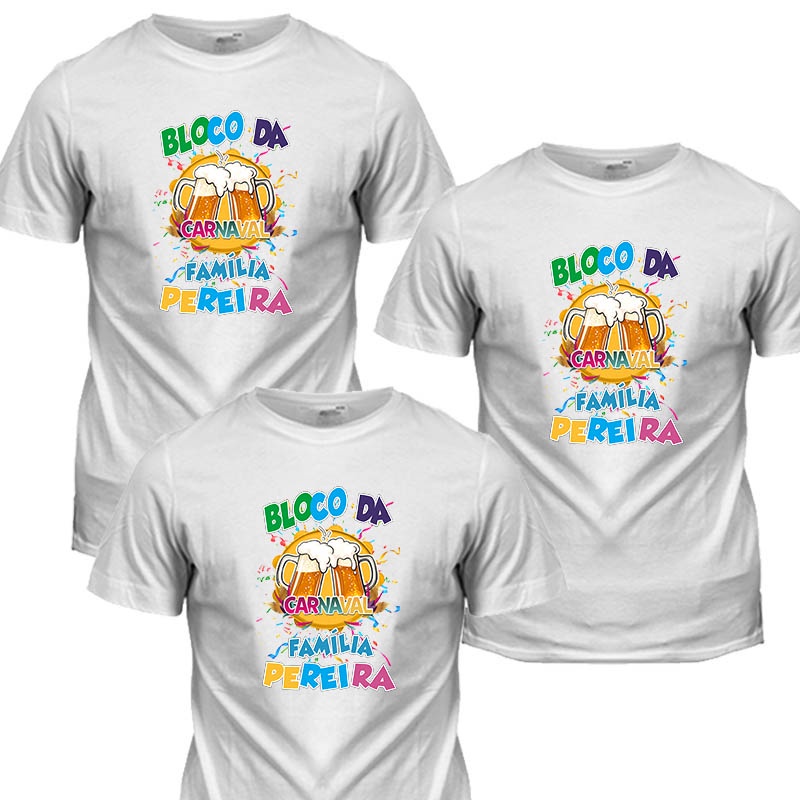 3 Camisetas Bloco Carnaval Fam lia Baile Abad Personalizadas