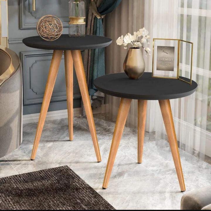 Conjunto 2 Mesas Retrô Pés Palito Apoio e Lateral Classic Preto - Lojas GD