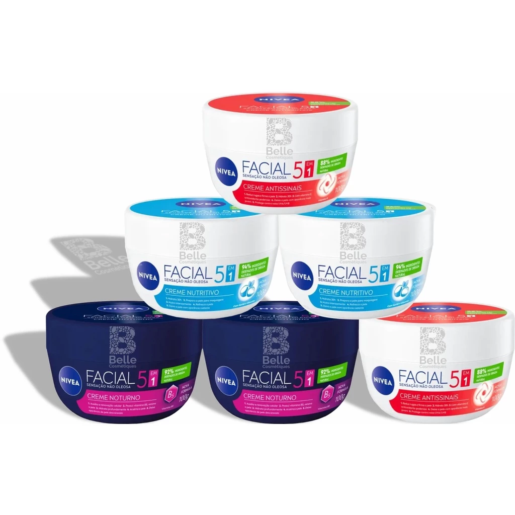 Kit com 6 - Creme Facial Nivea Antissinais Nutritivo e Noturno - 100g cada