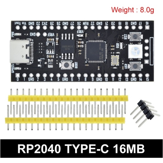 Raspberry PI Pico RP2040 Dual Core Picoboot Picomemcard Black 16MB, USB C Type