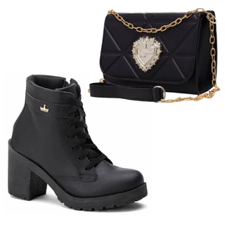 Kit Bolsa Feminina e Bota Coturno Blogueira Salto pronta Entrega Envio Imediato