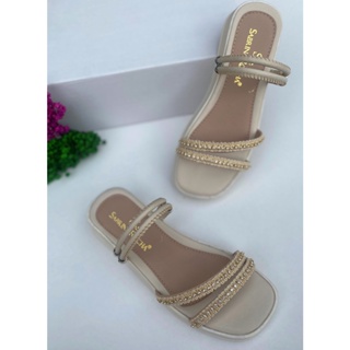 Sandalia birk de brilho feminina papete confortavel brilhante com strass flatform - promoção