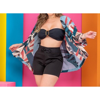 Conjunto feminino elegante com cropped + bermuda