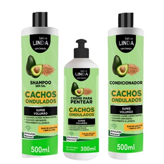 Kit Shampoo e Condicionador + Creme de Pentear Cachos Ondulados Abacate e Semi di Lino
