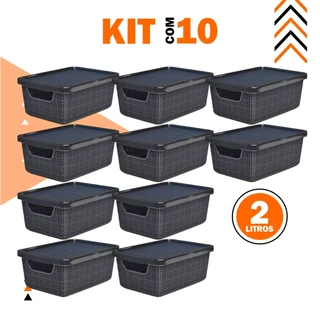 Kit 10 Caixa Organizadora Jutta Preto 2 Litros Cesto Organizador de Maquiagem Calcinhas Gavetas Bi