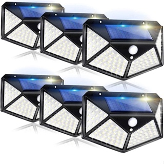 KIT 6 Peças Luminária Solar 100 Leds Com Sensor Para Jardim Externa Prova D