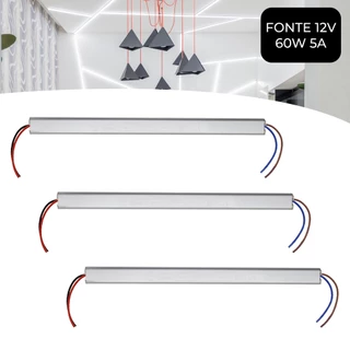 Kit 3 Fonte Slim Driver Para Perfil Fita De Led 12v 5a 60w