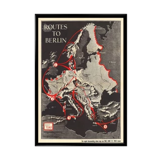 Quadro Decorativo Segunda Guerra Mundial Mapa Rotas para Berlim com Moldura