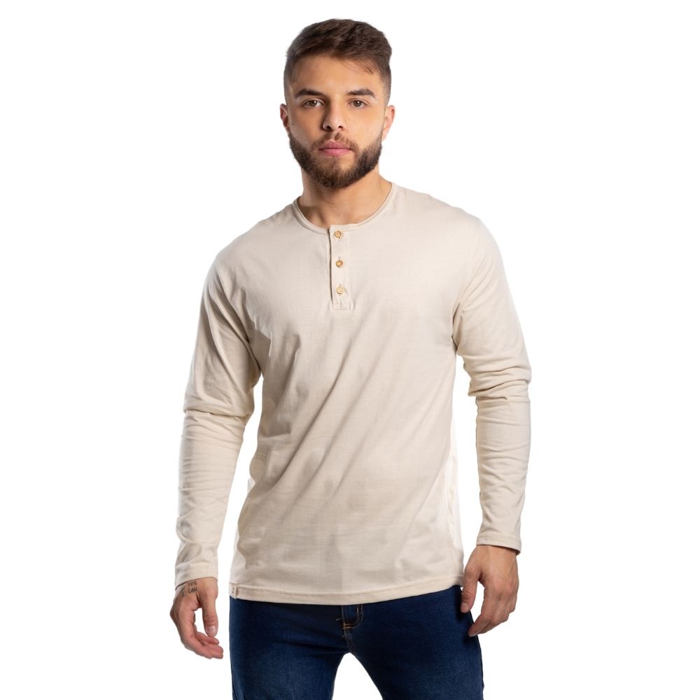 Camisa Henley Masculina Slim Manga Longa Camiseta | Shopee Brasil