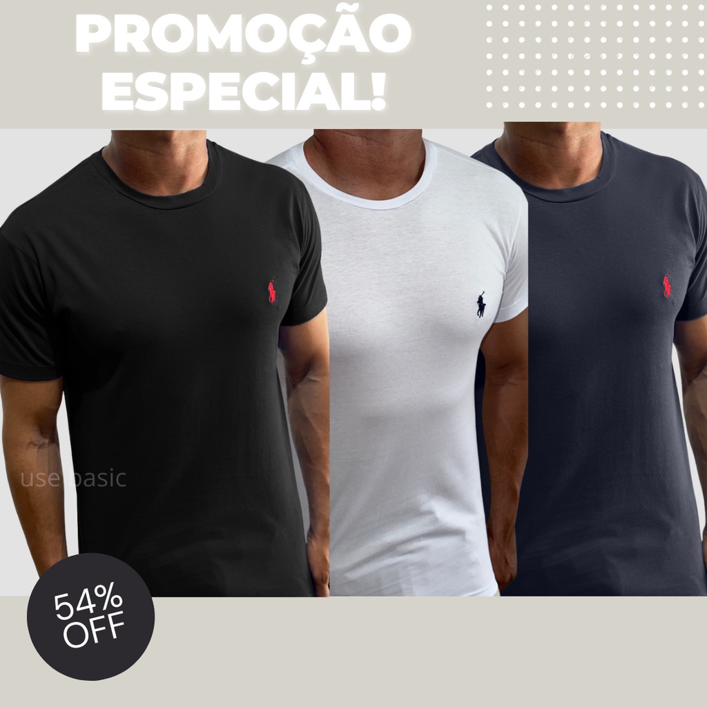 Kit 3 Camisetas Básicas POLƠ Camisa 100% Algodão Peletizado