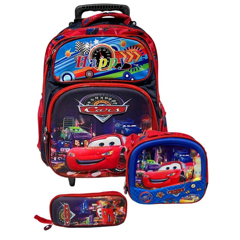 Kit mochila Escolar Lancheira Estojo 3D Meninos Relampago Macqueen