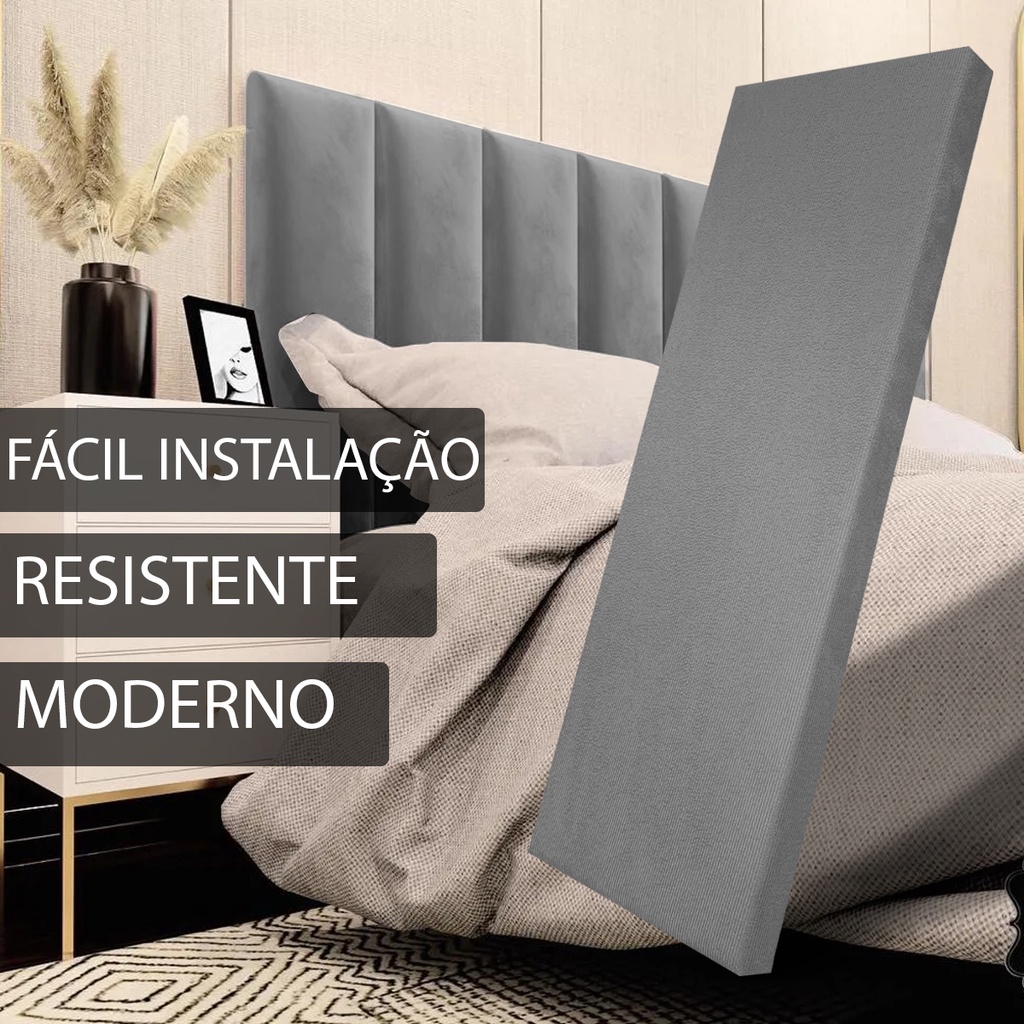 Cabeceira Estofada Modulada Placa Adesiva 60x20 cm Cama Box Solteiro ...
