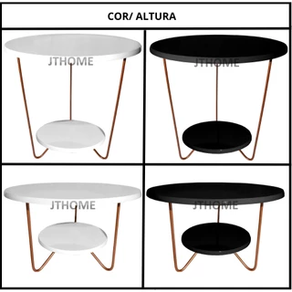 Mesa Redonda Centro Lateral Liz Mesinha Tampo 52cm 30cm Pé Base Cobre 30cm Ou 50cm