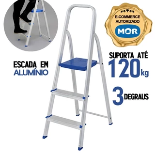 Escada 3 Degraus de Alumínio Articulada Dobravel Escada de Aluminio 3 Degraus Reforçada Mor