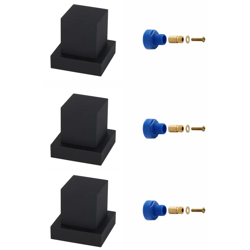 Kit Com 3 Acabamentos Para Registro Pressão ou Gaveta 1/2 e 3/4 Quadrado Preto Fosco Padrão Deca Metal Premium + Conversor Adaptador Registro Docol