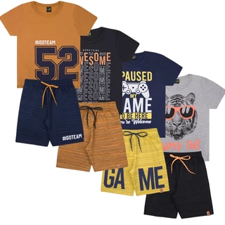 Kit 3 Conjunto Infantil Menino 3 Camisetas + 3 Bermudas 4 ao 16 Bermuda e Camiseta Masculino