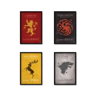 Kit 4 Quadros Casa do Dragão Game of Thrones com Moldura Preta