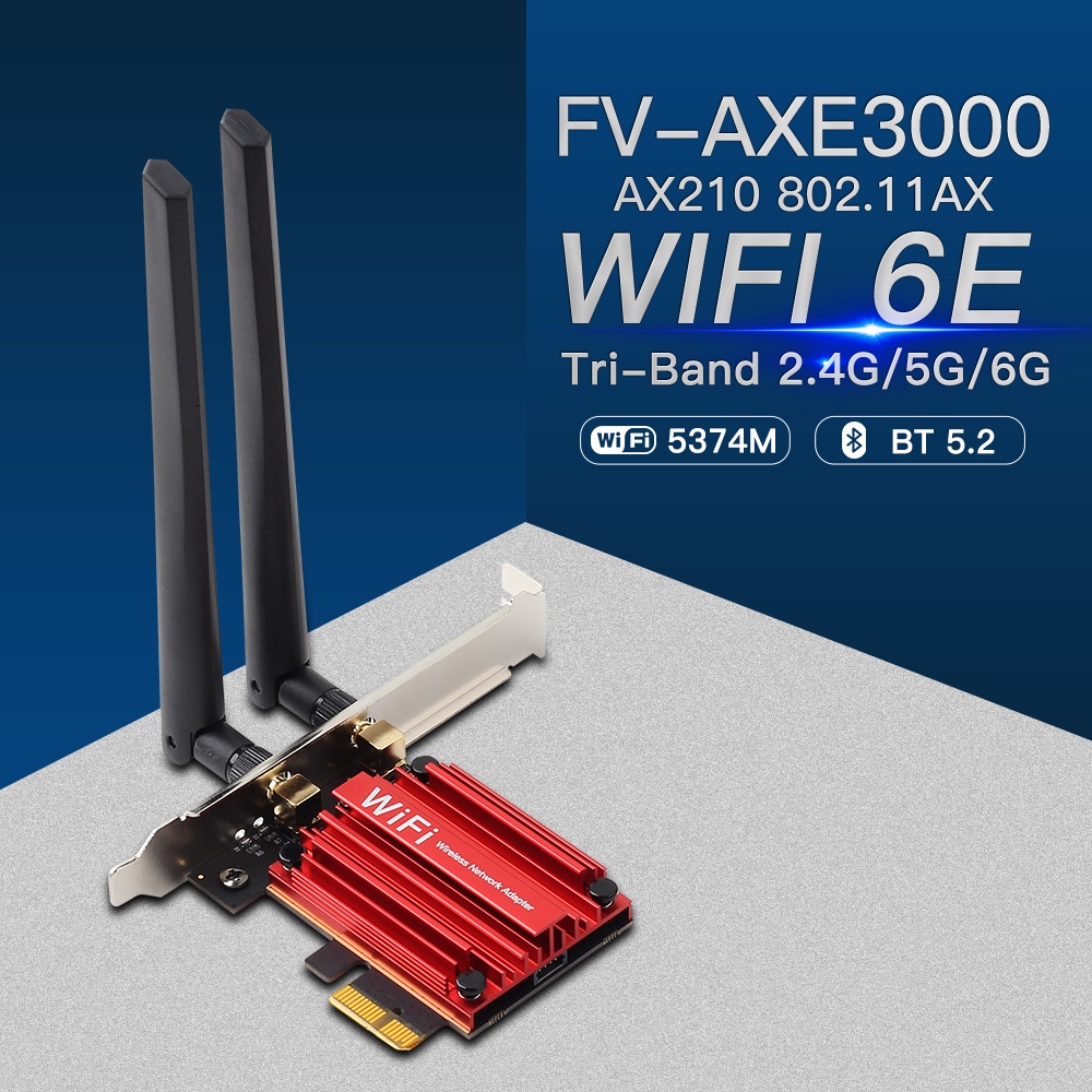 5374mbps WiFi 6E Intel AX210 Tri Band 2.4G/5G/6Ghz Bluetooth 5.3 AX210NGW 802.11AX PCI-E Adaptador De Placa De Rede Sem Fio Win10/11 64 Bit