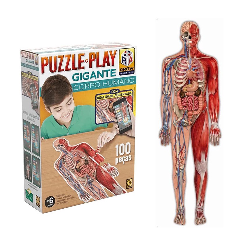 Quebra-Cabeça com Realidade Aumentada 100 Peças Corpo Humano Gigante ...