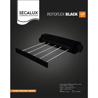 Varal de parede automático rotoflex retrátil preto 5 cordas 4,1m secalux