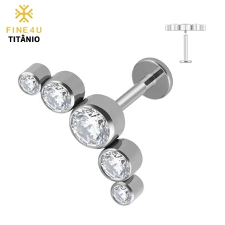 FINE4U Piercing Titânio Com 5 Zircônias Para Helix Conch Cartilagem 6mm 8mm Hipoalergênicas