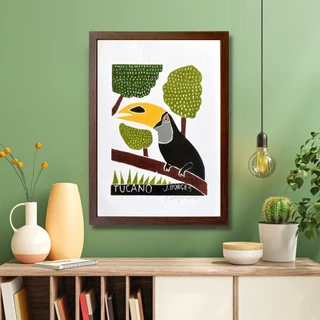 Quadro Tucano Moldura 36x51 Preta ou Marrom Borges Decoração de Parede para Quarto Sala
