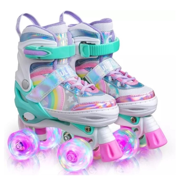 Patins Infantil 4 Rodas LED Arco Íris RodasRainbowStars Tamanho