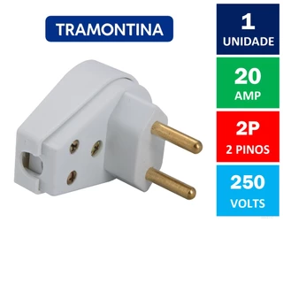 Plugue Macho Angular 90 Graus Com Prensa Cabos 2 Pinos 20A 250V Cinza Tramontina ( Tomada Macho 2P Tipo Grosso )