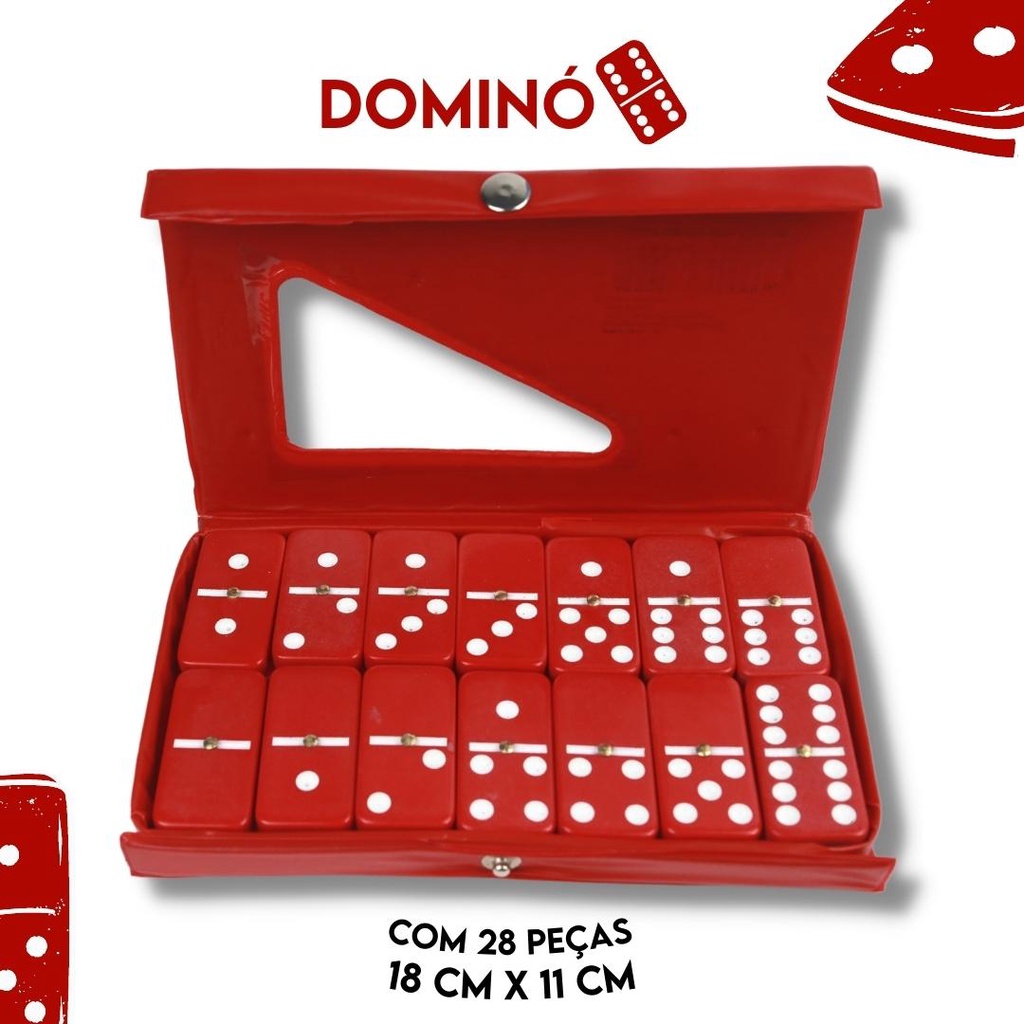 Jogo domino 28 pecas profissional osso maleta coloridas diversao