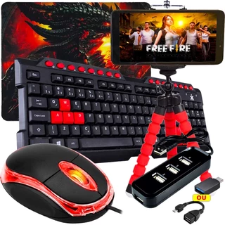 Kit Gamer para Celular 🔥 Teclado + Mouse + Suporte + Hub - Ideal FF/PUBG em Oferta na Shopee