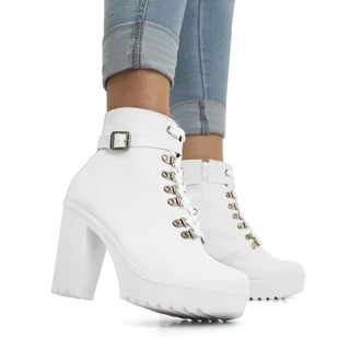 Bota Feminina Coturno Tratorada Salto Alto 9 cm Moda Branco