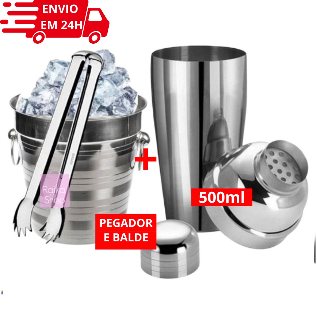 Kit Caipirinha Completo e Coqueteleira 500ml 3 Peças Inox Kit Bar com