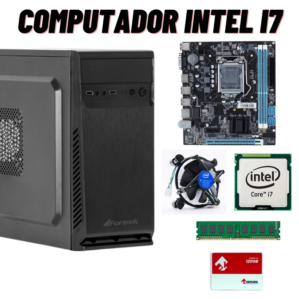 Computador Gamer para jogos Intel i7 Placa Mãe H61 Memória 16GB DDR3 + Cooler + SSD 120GB + FONTE + GABINETE pc gamer Windows 10 cpu para jogos