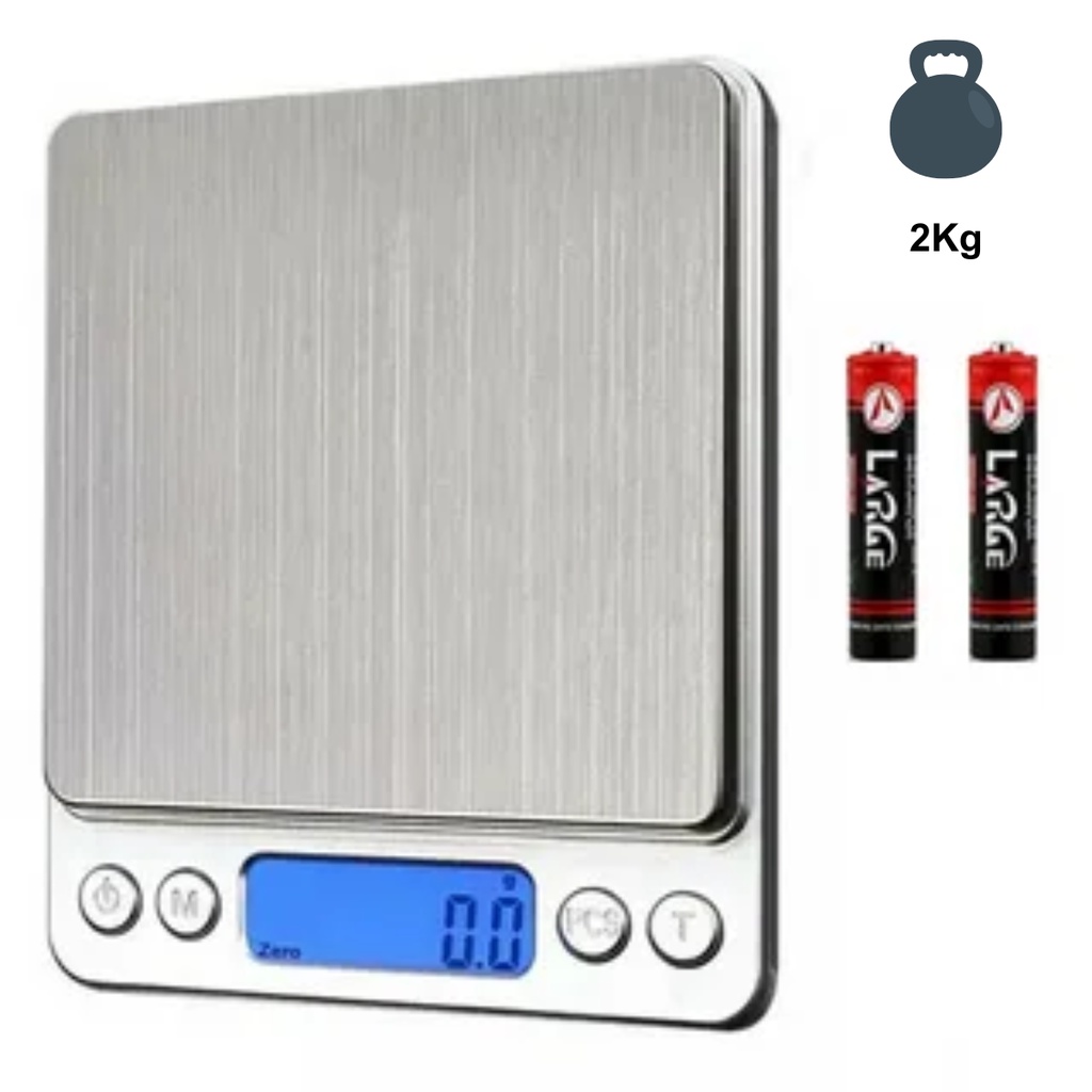Mini Balança Digital Alta Precisão 0.1g À 2kg Calibrada Com Pilha e Bandeja