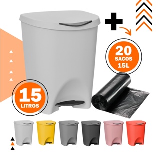 Lixeira Escritório Cozinha Banheiro C/Pedal-Plastica 15L e Saco de Lixo