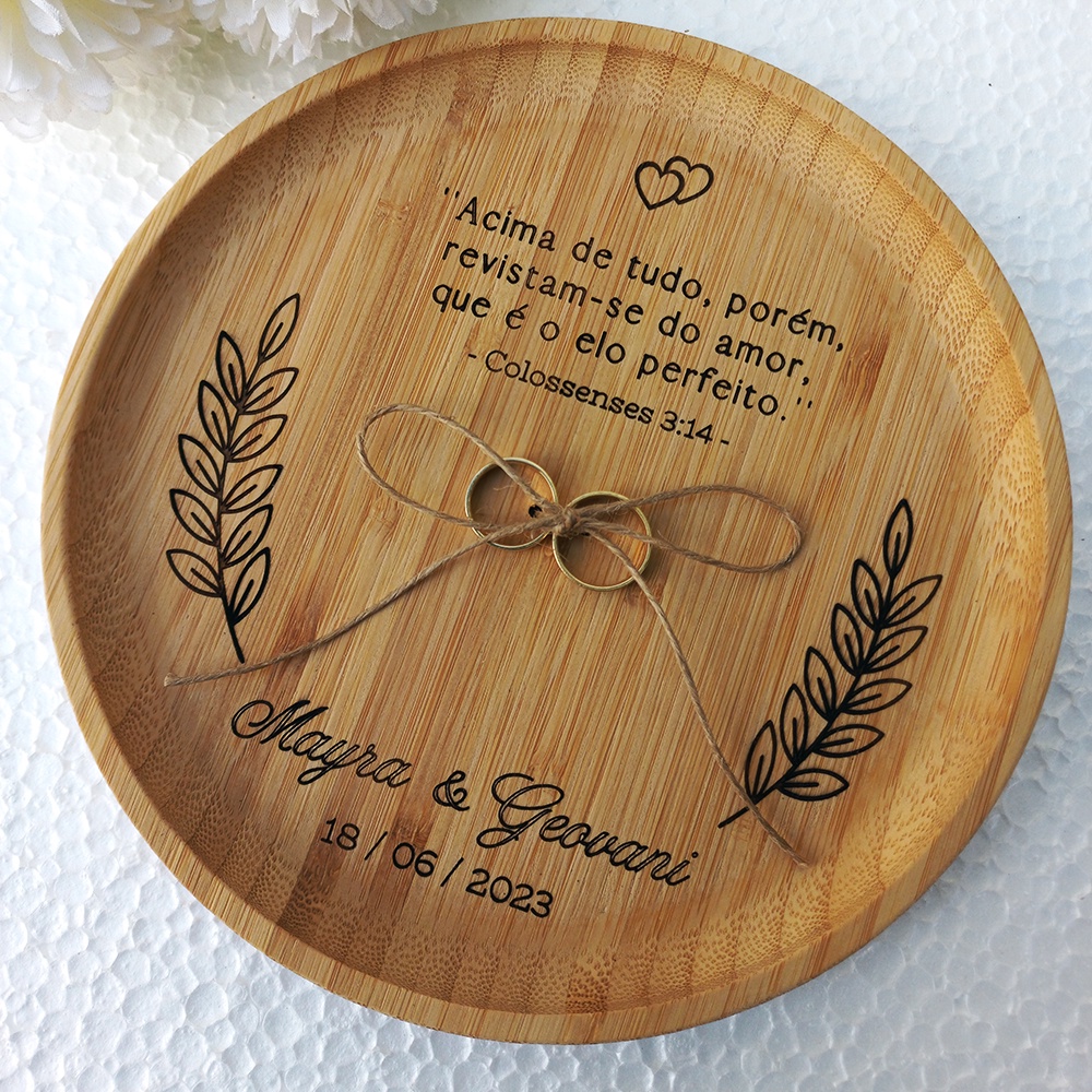 Porta Alianças em Bambu Personalizado